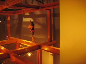 Walking on the I-beam at the Liberty Science Center. Copyright Deborah Abrams Kaplan