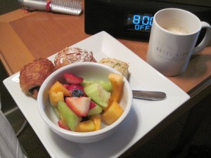 Breakfast in bed from Hotel Giraffe. Copyright Deborah Abrams Kaplan 