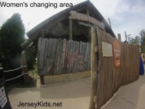 The changing area had private stalls with shower curtains,plus benches for both men and women. No sinks, mirrors or other amenities inside.