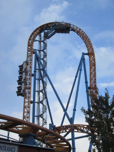 This was the only coaster my kids refused to ride in the front, as you'd be staring straight up into the sky and getting hit with rain or hail on the way. Copyright Deborah Abrams Kaplan