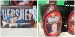 You can get 2 custom Hershey bars for $20, or a syrup bottle bank for $25. 