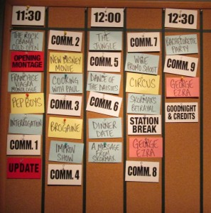 The index card system for laying out the sketches and times. Copyright Deborah Abrams Kaplan